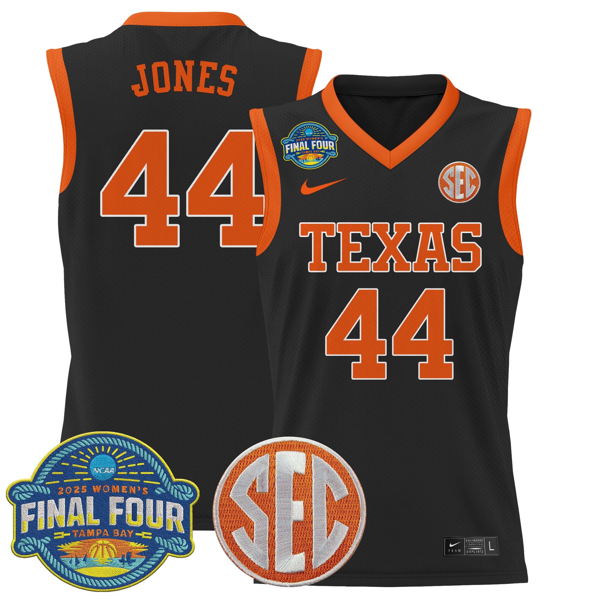 Men Texas Longhorns #44 Jones Black Nike 2025 Final Four Patch Lightweight Basketball NCAA Jersey